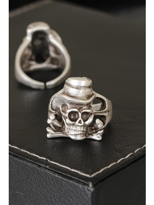 Ayder Timya Kuru Kafa Tasarımlı Eskitme Gümüş Renkli Ayarlamalı Model Erkek Yüzük (Timya/1395) 189439