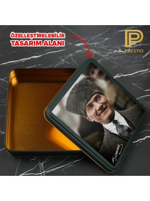 Prestio Kişiye Özel Dekoratif Metal Kutu, Yeşil Renk, 192 x 192 x 45H mm