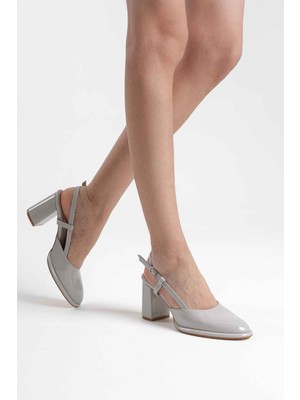 Roof Atelier Denma Gri Rugan Arkası Açık Kalın Topuklu Ayakkabı