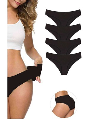 Leopardess 4 Adet Kadın Dikişsiz Lazer Kesim Esnek İz yapmayan Külot Siyah