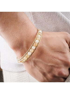 Hg.Aksesuar Erkek Titanyum Kilitli Sitrin Doğaltaş ve 316L Çelik Halat Örme Bileklik