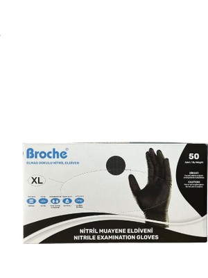 Broche Elmas Dokulu Tırtıklı Siyah Nitril Eldiven 50 Adet cl Beden