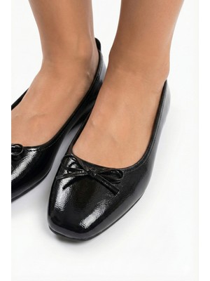 Nmoda Kırışık Rugan Yumuşak Fiyonklu Şık Kadın Babet Ortopedik Hafif Taban Deri Cilt