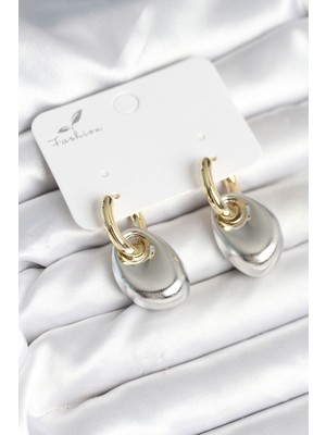 Pirinç Damla Model Gümüş Gold Renk Kadın Küpe