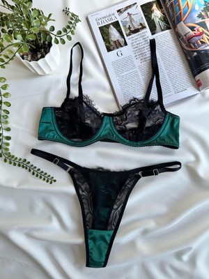 Dalliance Lingerie Saten Takım Yeşil