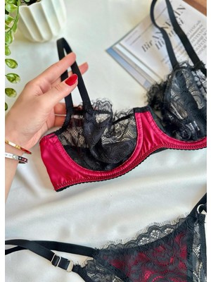 Dalliance Lingerie Saten Takım Bordo