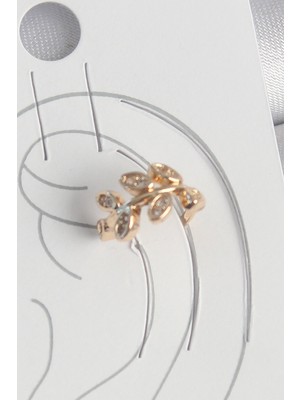 Pirinç Gold Renk Zirkon Taşlı Yaprak Model Kadın Kıkırdak Küpe