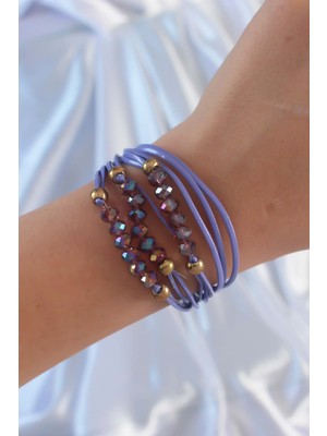 Lila Renk Zirkon Taşlı Ipli Çoklu Bileklik