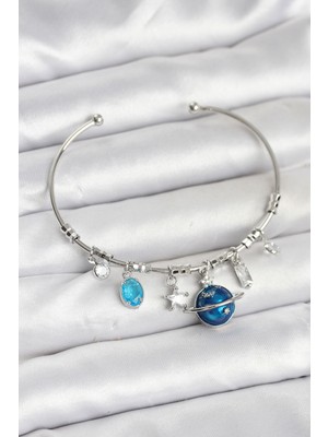 Gezegen Charmlı Gümüş Renk Pirinç Kadın Bileklik