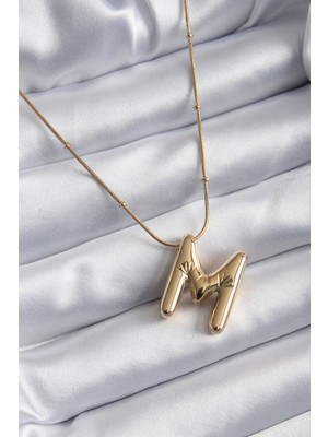 316L Çelik Gold Renk Bubble "m" Harf Model Kadın Kolye