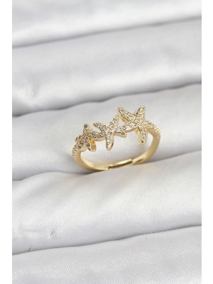 Pirinç Yıldız Model Gold Renk Kadın Yüzük