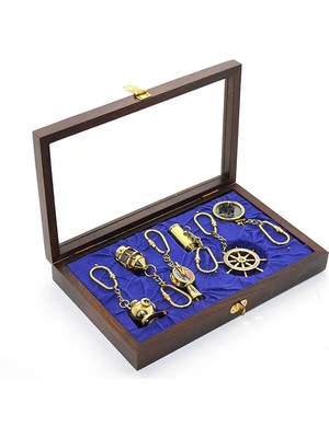 Ahşap Kutulu Pirinç 6'lı Anahtarlık Seti 2668