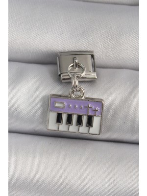 316L Çelik Gümüş Renk Sallantı Mor Piyano Figür Nomination Charm