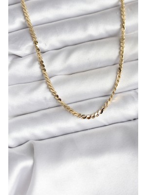 14K Gold Renk Kaplama Ezme Yılan Zincir Model cm Kadın Kolye