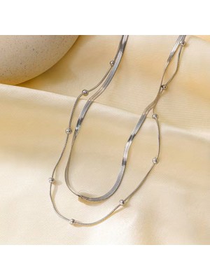 Çelik Takı Seti Kolye Italyan Ezme ve Dorika Model Ikili Gümüş Silver