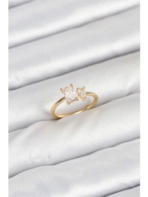 Pirinç Gold Renk Zirkon Taşlı Kadın Yüzük