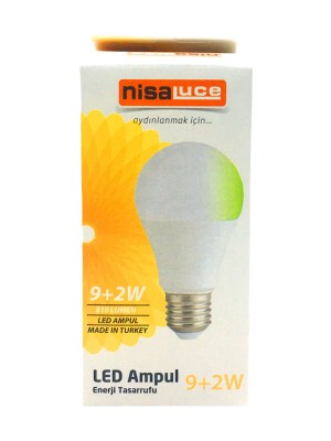 9+2W E27 Beyaz-Yeşil LED Ampul (4801)