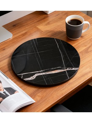 Martha Life Siyah Mermer Desenli Yuvarlak Dekoratif Tepsi | Modern Orta & Yan Sehpa Üstü Tabla