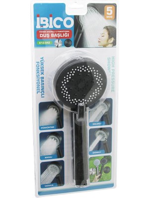 5 Mod Yuvarlak=8.7cm Duş Başlık Kademeli Vakumlu Siyah Gövde - Siyah Zemin - Beyaz-Syh Iğne SAP:14CM (4801)