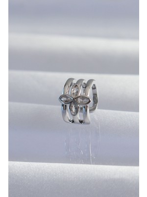 Ayder Timya Pirinç Gümüş Renk Yonca Earcuff Küpe (Timya/1395) 190828