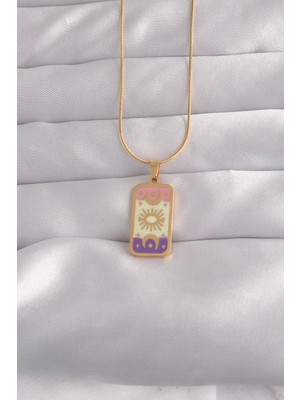 Ayder Timya 316L Çelik Gold Renk Karışık Mineli Ay Figür Tarot Kolye (Timya/1395) 190902