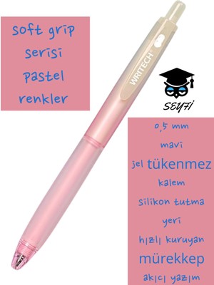 0,5 mm Mavi  Jel Tükenmez Kalem Silikon Tutma Yeri Hızlı Kuruyan Mürekkep Akıcı Yazım Writech Usa