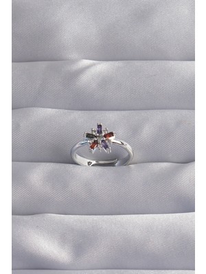 Ayder Timya Pirinç Gümüş Renk Renkli Zirkon Taşlı Ayarlamalı Yüzük (Timya/1395) 190886