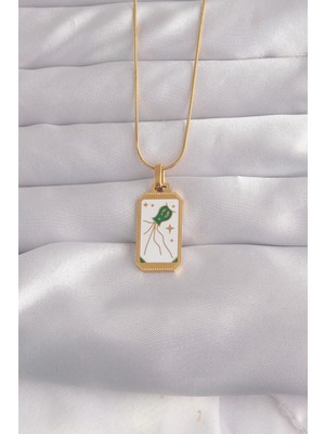 Ayder Timya 316L Çelik Gold Renk Beyaz Mineli Tarot Kolye (Timya/1395) 190908