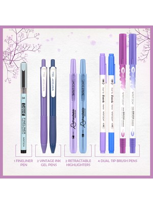 Writech 9'lu Kalem Seti Tükenmez Kalem Seti Jel Kalem Fosforlu Kalem Fırça Uçlu Kalem Çift Taraflı