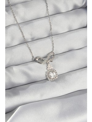 Ayder Timya 316L Çelik Gümüş Renk Fiyonk Detay Zirkon Taşlı Tektaş Kolye (Timya/1395) 190668