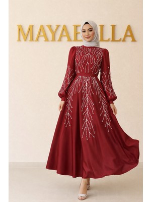 MayaBella Saten Işlemeli Tesettür Abiye