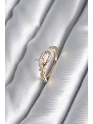 Ayder Timya Pirinç Gold Renk Zirkon Taş Detay Kurdele Model Kadın Yüzük (Timya/1395) 190073