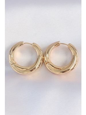 Ayder Timya Pirinç Gold Renk Asimetrik Kıvrım Küpe (Timya/1395) 190459