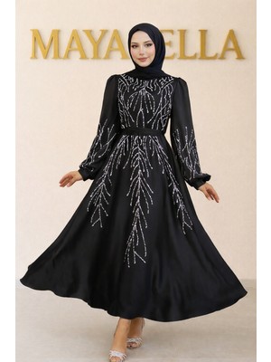 MayaBella Saten Işlemeli Tesettür Abiye