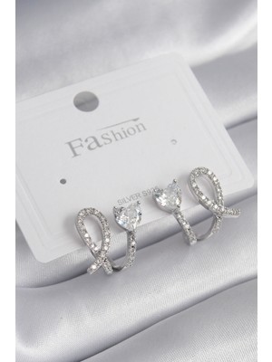 Ayder Timya Pirinç Gümüş Renk Kalp Model Zirkon Taşlı Kadın Küpe (Timya/1395) 190115