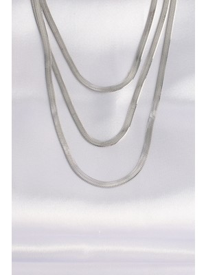 Ayder Timya 316L Çelik İtalyan Zincir Gümüş Renk Çoklu Kolye (Timya/1395) 190445