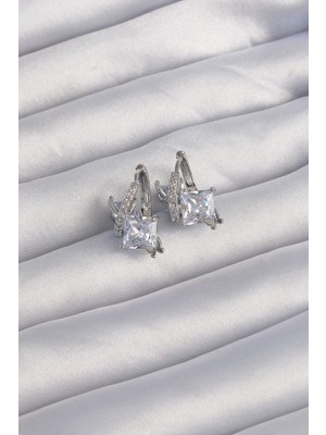 Ayder Timya Pirinç Gümüş Renk İri Zirkon Taşlı Kıvrımlı Minimal Kelebekli Halka Küpe (Timya/1395) 190799