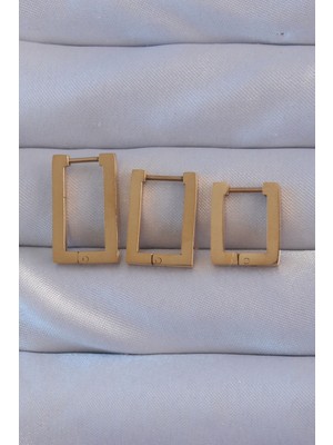 Ayder Timya 316L Çelik Gold Renk Dikdörtgen Küpe Seti (Timya/1395) 190696