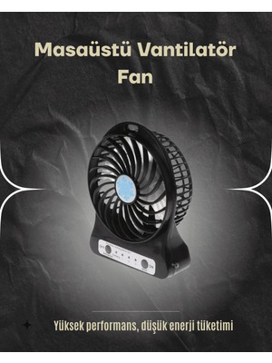 Fantastik Store Şarjlı USB Fan – Masaüstü Mini Vantilatör, Taşınabilir, Işıklı, 3 Kademeli, Sessiz
