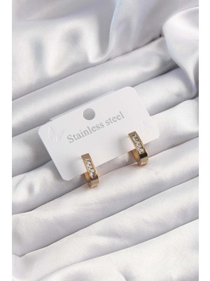 Ayder Timya 316L Çelik Altın Renk Zirkon Taşlı Halka Model Küpe (Timya/1395) 191071