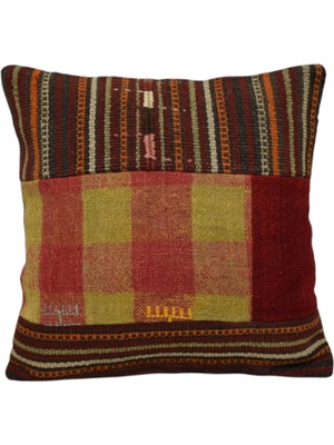 Kilim Antik El Dokuma Patchwork Kırkyama Dekoratif Kilim Kırlent Yastık Kılıfı 1209 - Yeni - Çok Renkli