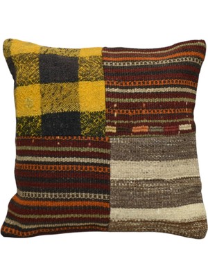 Kilim Antik El Dokuma Patchwork Kırkyama Dekoratif Kilim Kırlent Yastık Kılıfı 1261 - Yeni - Çok Renkli