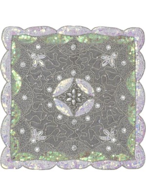 Kilim Antik El Işi Kare Ince Kum Boncuklu Masa Sehpa Fiskos Örtüsü 0886 - Yeni - Çok Renkli