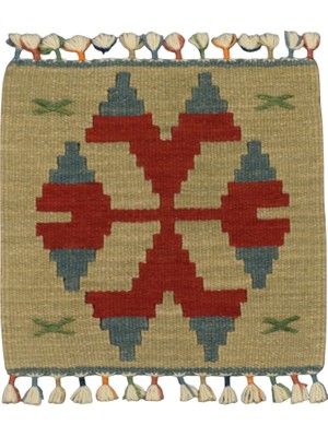 Kilim Antik El Dokuma Kare Köşe Sandalye Minderi Pınarbaşı Kayseri Yün Kilim 0877 - Yeni - Çok Renkli