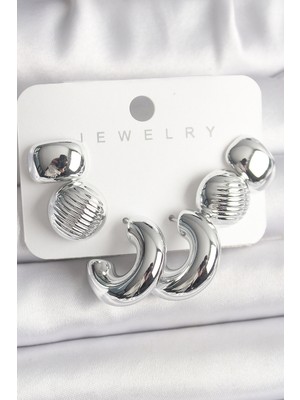 Ayder Timya Gümüş Renk İşlemeli Daire Halka Model CCB Platik Kadın Küpe Seti (Timya/1395) 191766