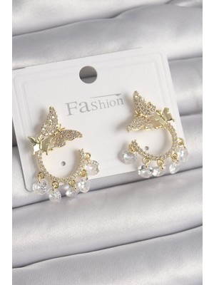 Ayder Timya Pirinç Gold Renk Zirkon Taşlı Sallantı Detay Kelebek Model Kadın Küpe (Timya/1395) 191600