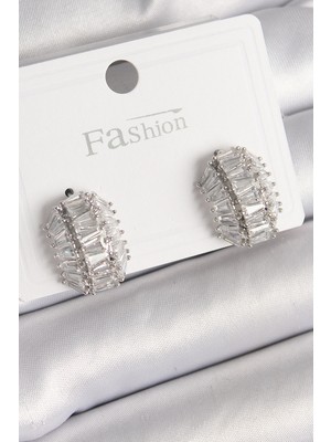 Ayder Timya Pirinç Gümüş Renk Zirkon Taşlı Kaplumbağa Kabuğu Model Kadın Küpe (Timya/1395) 191478