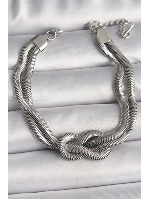 Ayder Timya 316L Çelik Gümüş Renk Düğüm Model Kadın Bileklik (Timya/1395) 191915