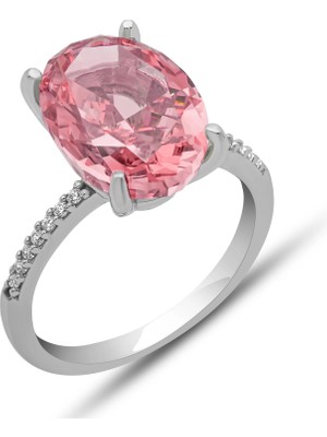 Harem Altın Gümüş Ice Cut Oval Pembe Zirkon Taşlı Kadın Yüzük