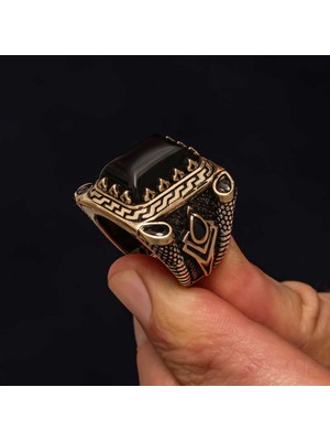 Harem Altın Gümüş Siyah Oniks Taşlı Erkek Yüzük